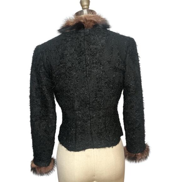Walter Black Boucle Wool Mohair Blend W. Fur Rabbit Trim Jacket Blazer Size 0 - Picture 3 of 10